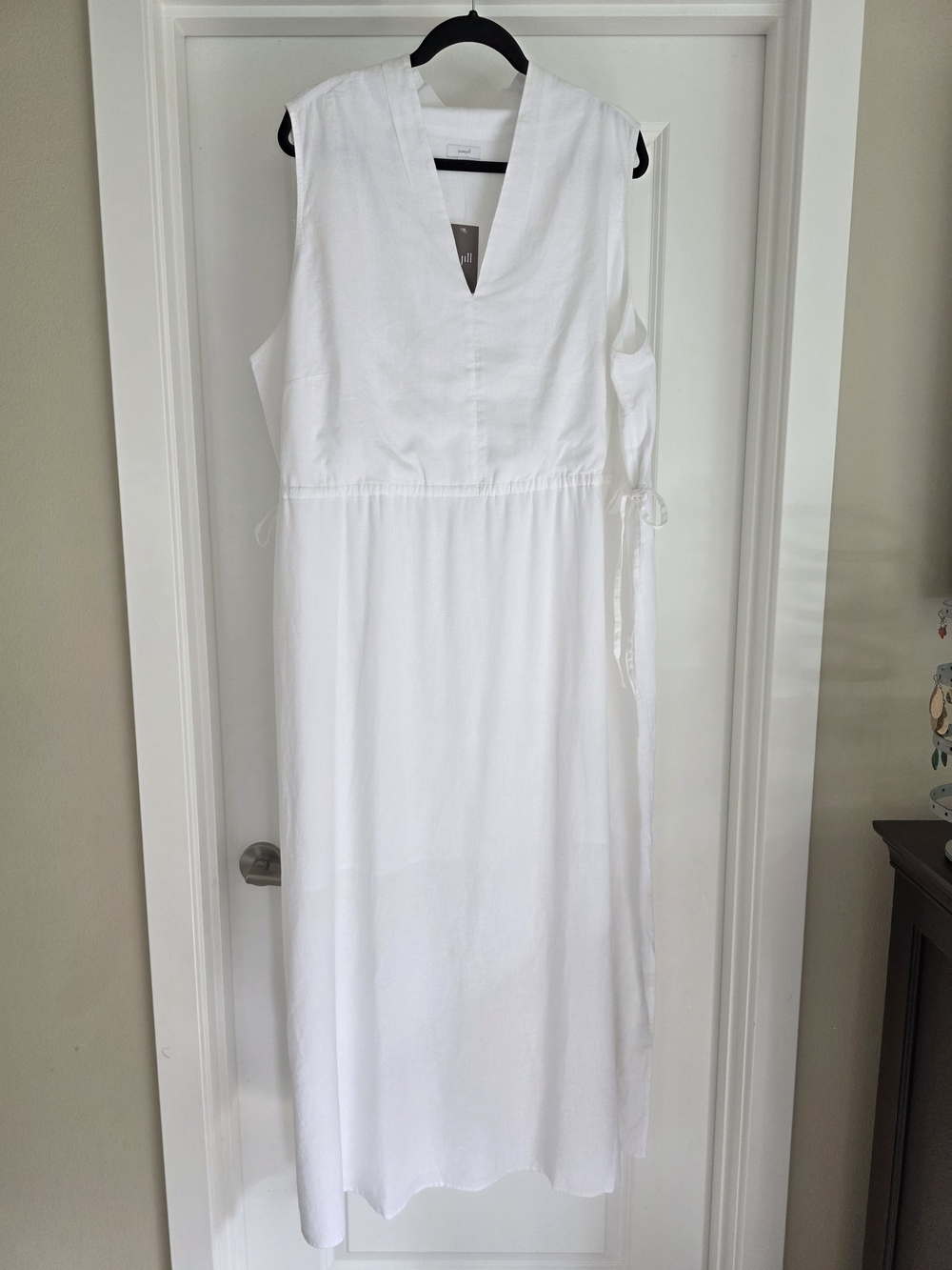 NWT J.Jill Pure Jill Linen Blend Tie Waist Maxi Dress White 3X